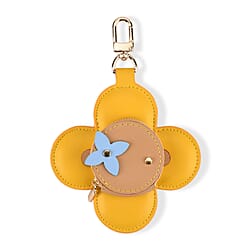 Genuine Leather Flower Keychain Bag Charm - Zipped Mini Coin Purse - Black