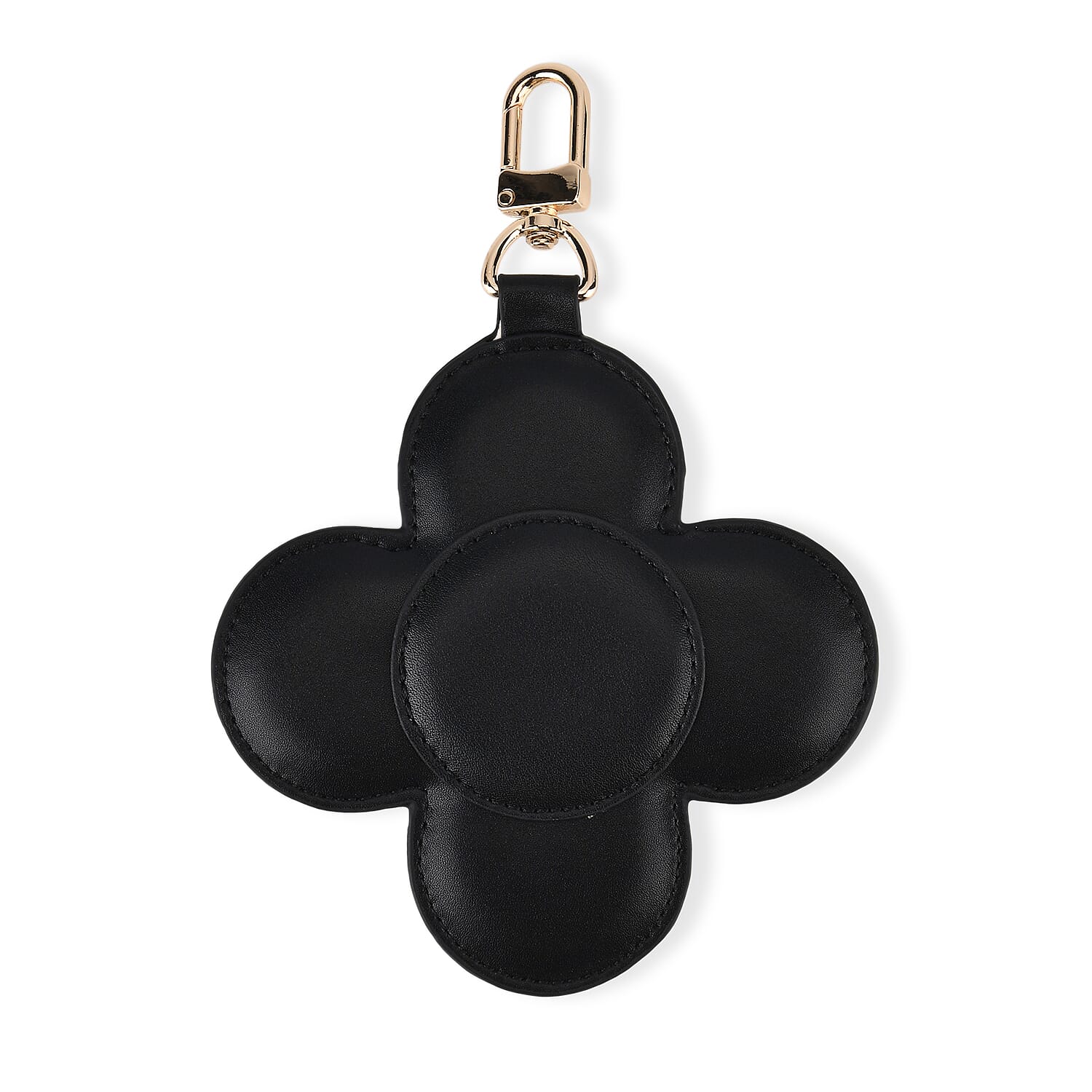 Genuine Leather Flower Keychain Bag Charm - Zipped Mini Coin Purse - Black