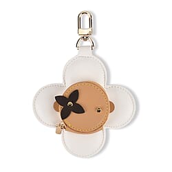 Genuine Leather Flower Keychain Bag Charm - Zipped Mini Coin Purse - Black