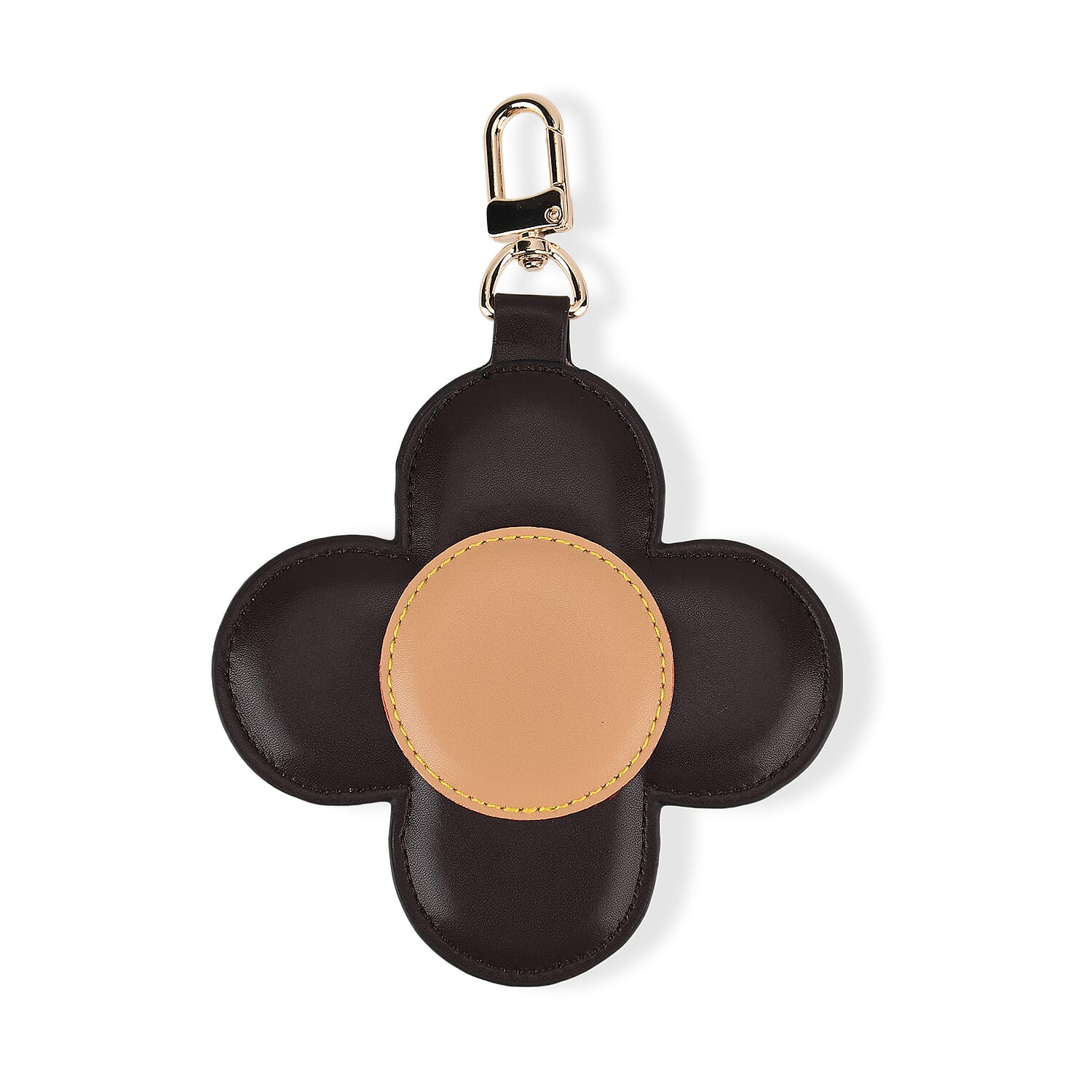 Genuine Leather Flower Keychain Bag Charm - Zipped Mini Coin Purse - Black & Khaki