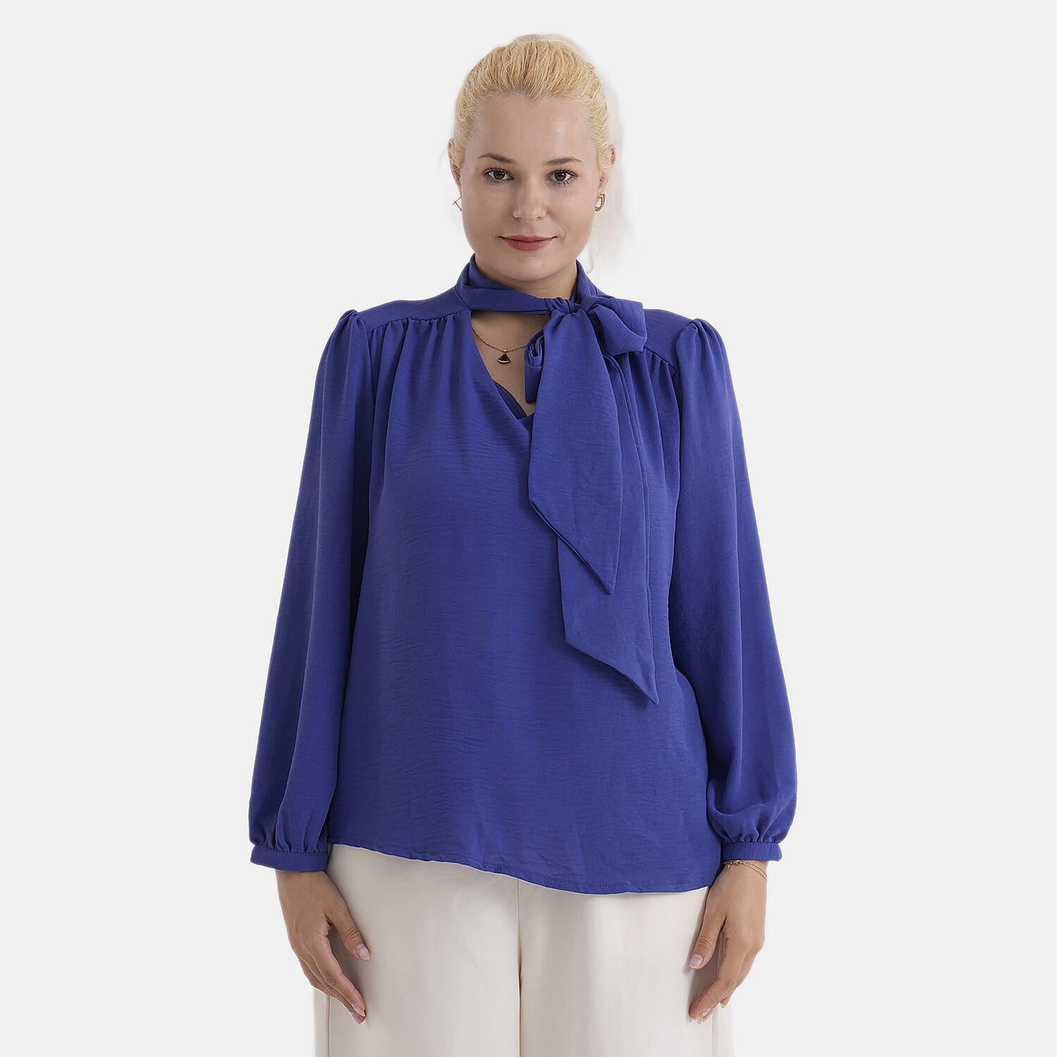 Maisi-Solid-Blouse-Size-Medium-Blue