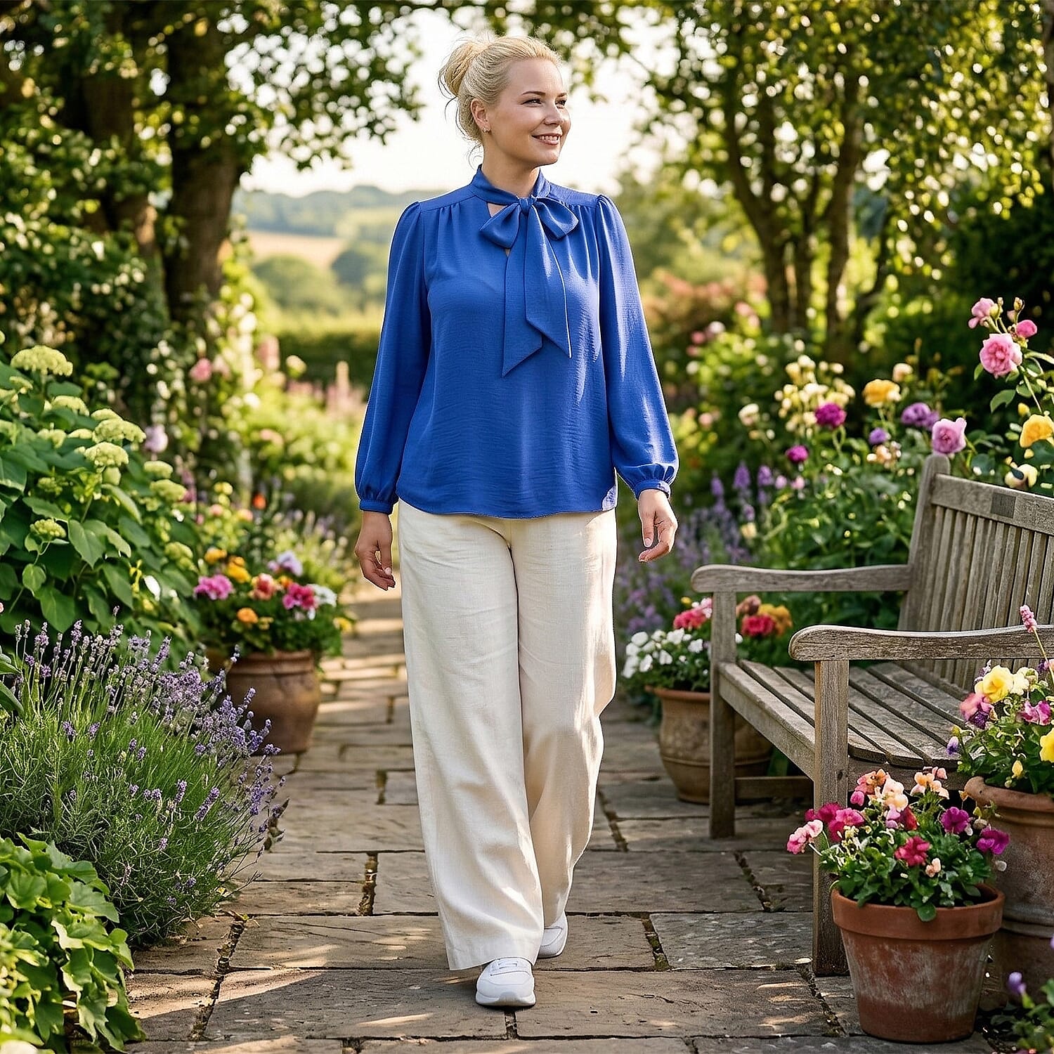 Maisi-Solid-Blouse-Size-Medium-Blue