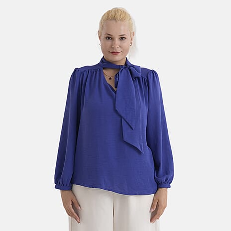 - Maisi Bow Tie-Neck Blouse (Size XL, Fit 20 To 22) - Blue