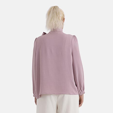 - Maisi Long-Sleeved Pussy-Bow Tie Neck V-Neck Blouse (Size S, Fit 8 To 10) - Pink