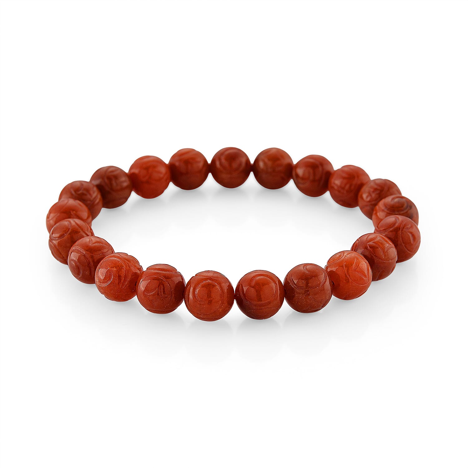 Enhanced Red Jade Beads Stretchable Bracelet (Size 7-7.5) 150.00 Ct.