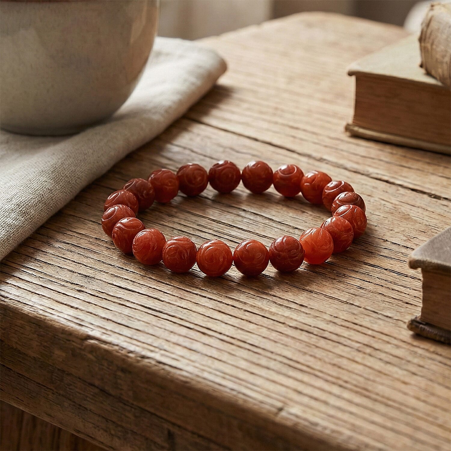 Enhanced Red Jade Beads Stretchable Bracelet (Size 7-7.5) 150.00 Ct.