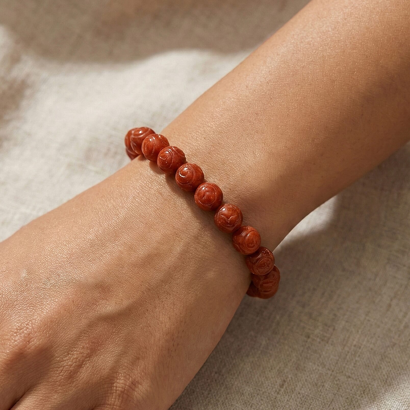 Enhanced Red Jade Beads Stretchable Bracelet (Size 7-7.5) 150.00 Ct.