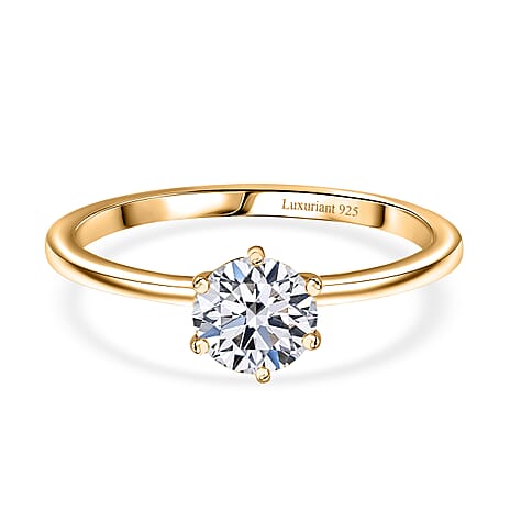 Luxuriant Lab Grown Diamond (SI-GH) Solitaire Ring in 18K Vermeil Yellow Gold Plated Sterling Silver 1.00 Ct.