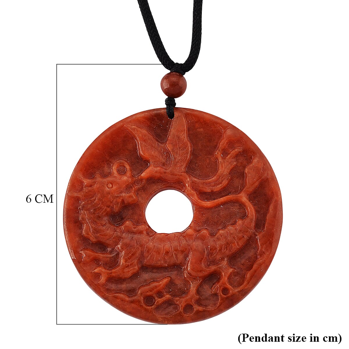 Enhanced Red Jade Carved Dragon & Phoenix Necklace with Cotton Thread (Size - 28 Adjustable) 130.00 Ct.