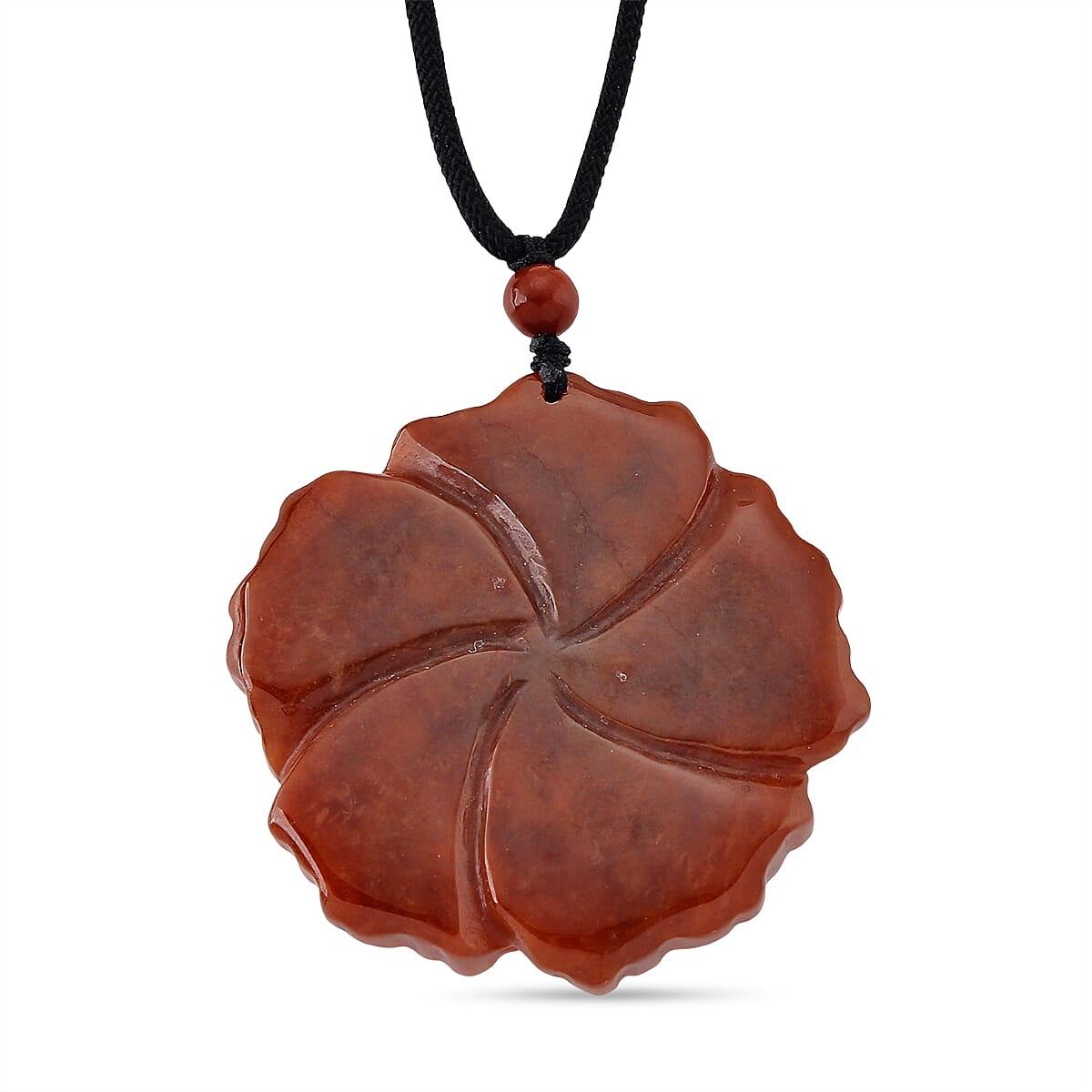 Enhanced Red Jade Carved Peony & Butterfly Necklace with Cotton Thread (Size - 28 Adjustable) 165.00 Ct.