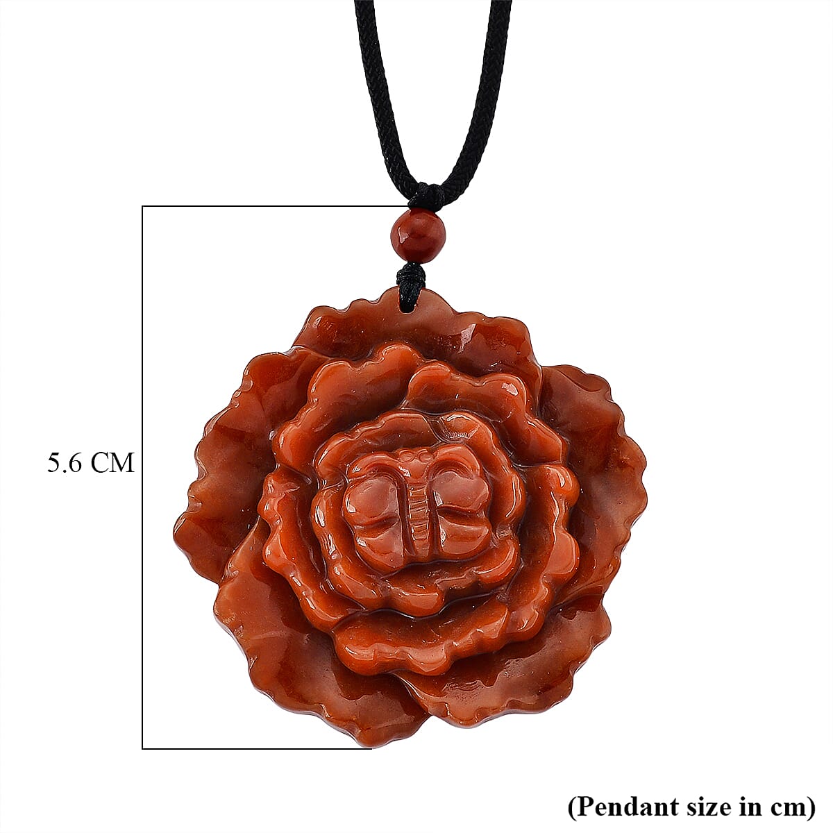 Enhanced Red Jade Carved Peony & Butterfly Necklace with Cotton Thread (Size - 28 Adjustable) 165.00 Ct.
