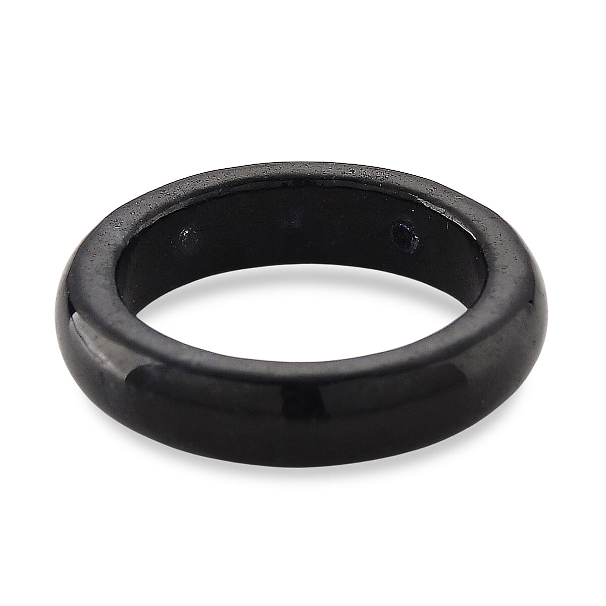 D'Joy Extremely Rare Boots Black Jadeite & Lab Grown Diamond (Si-GH) Band Ring in Rhodium Overlay Sterling Silver 13.60 Ct.