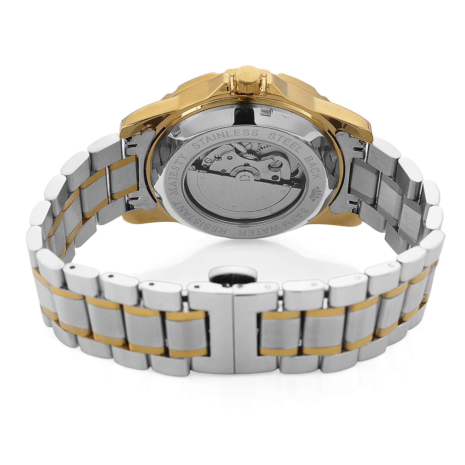 MAJESTY Multifunctional Automatic 3ATM WR Black Hollow - Moon Phase Dial - Two-Tone Case Mens Watch with Two-Tone Stainless Steel Strap