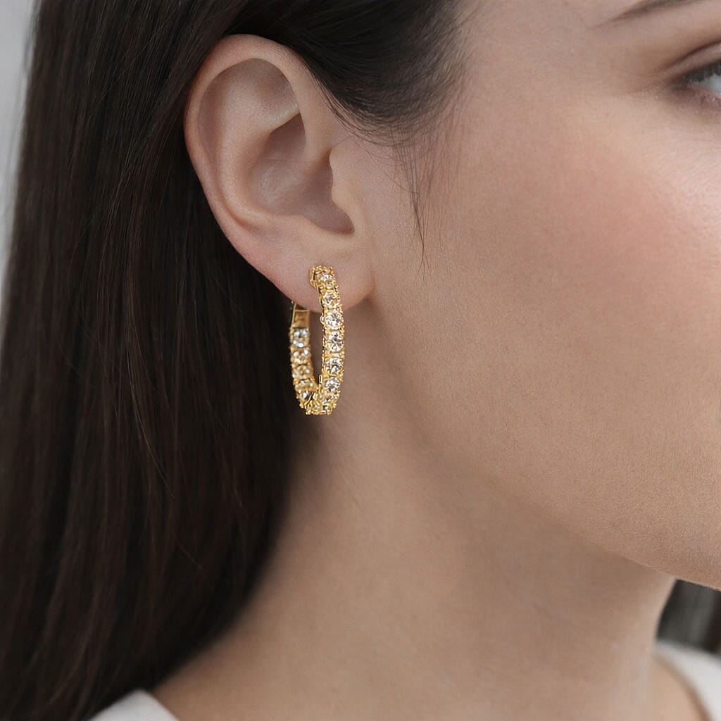 Royal Bali Collection - D'Joy Moissanite Earring with Clasp in Yellow Gold Plated Sterling Silver 2.42 Ct.