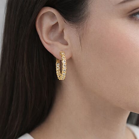 D'Joy Moissanite Earring with Clasp in Yellow Gold Plated Sterling Silver 2.42 Ct.