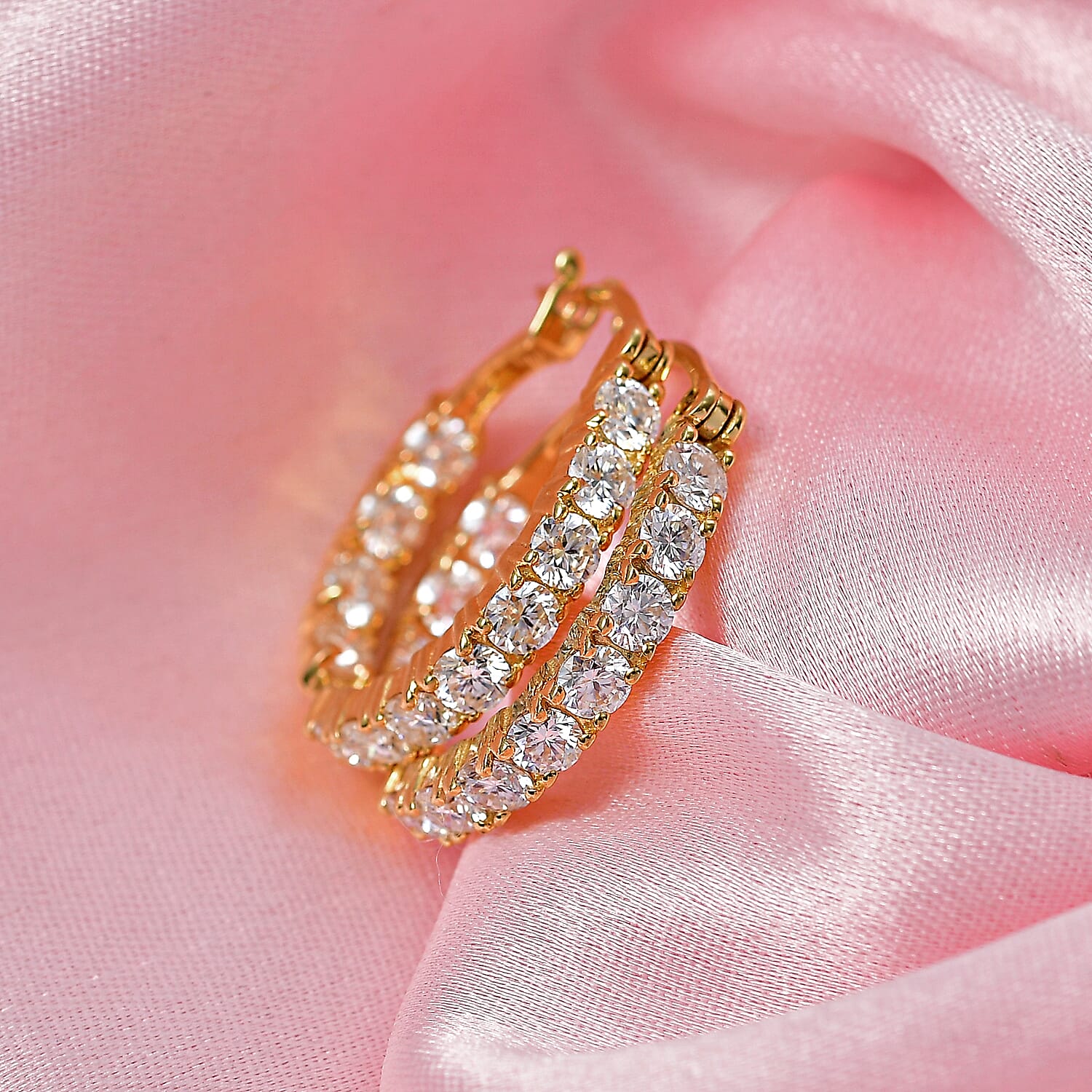 Royal Bali Collection - D'Joy Moissanite Earring with Clasp in Yellow Gold Plated Sterling Silver 2.42 Ct.