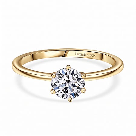 LUXURIANT 1 Ct. Lab Grown Diamond Solitaire Ring in 18K Vermeil Yellow Gold Sterling Silver (SI/GH) LUXURIANT 1 Ct. Lab Grown Diamond Solitaire Ring in 18K Vermeil Yellow Gold Sterling Silver (SI/GH)