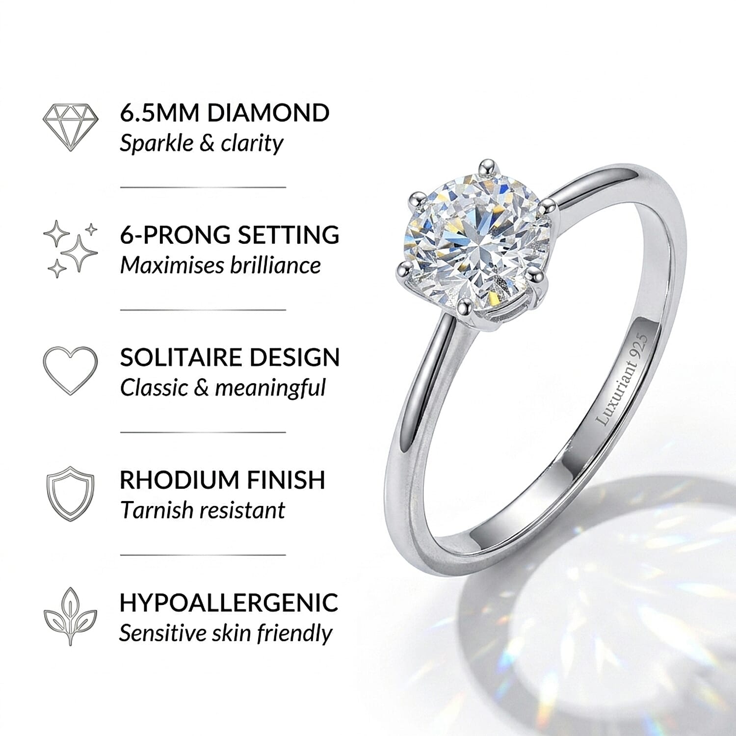 Luxuriant SI/GH Lab Grown Diamond Solitaire Ring in Sterling Silver 1.00 Ct.