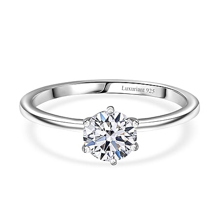LUXURIANT 1 Ct. Lab Grown Diamond Solitaire Ring in Rhodium Overlay Sterling Silver (SI-GH)