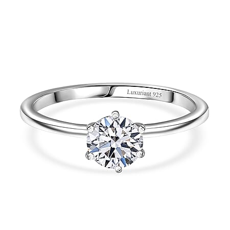 LUXURIANT 1 Ct. Lab Grown Diamond Solitaire Ring in Platinum Overlay Sterling Silver  (SI/GH)