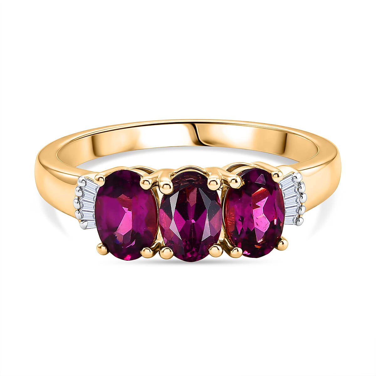 D'Joy Radiant Ember Garnet, White Diamond Main Stone With Side Stone Ring in 18K YG VermeilSterling Silver  1.886  Ct.