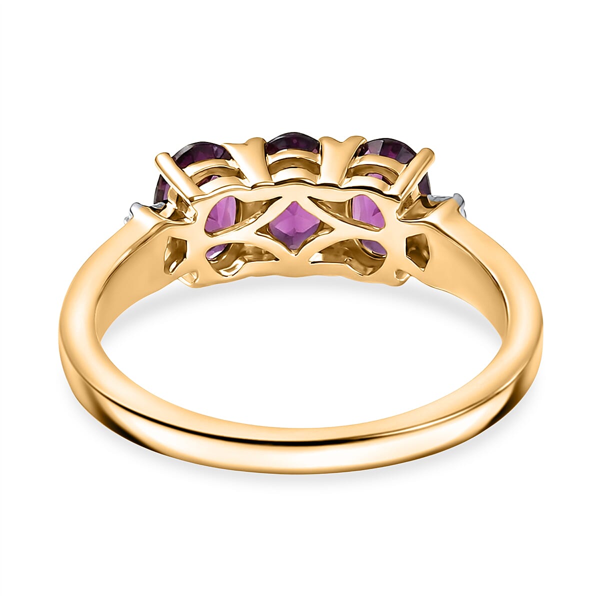 D'Joy Radiant Ember Garnet, White Diamond Main Stone With Side Stone Ring in 18K YG VermeilSterling Silver  1.886  Ct.