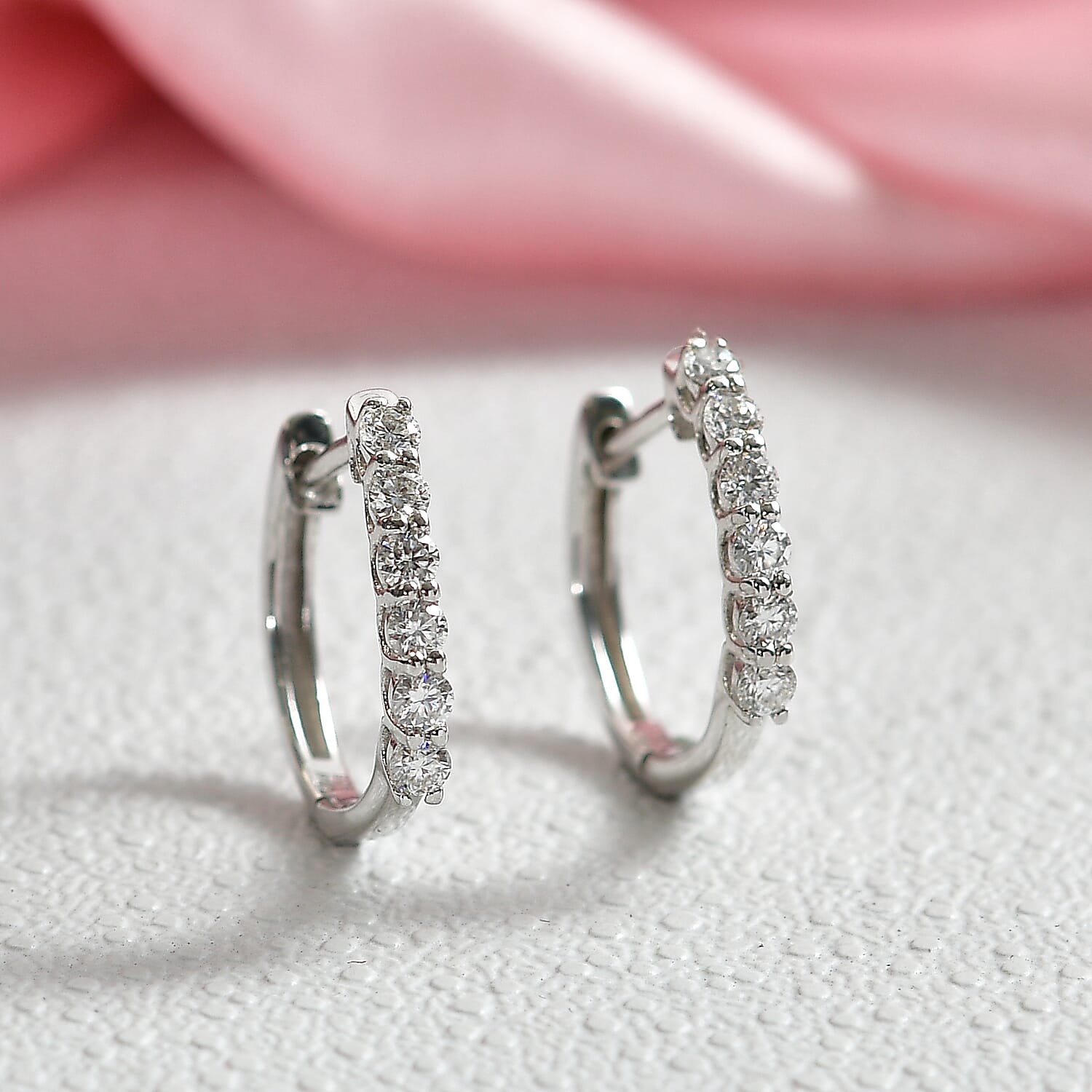 Royal Bali Collection - D'Joy Moissanite Full Hoop Earring in Platinum Overlay Sterling Silver