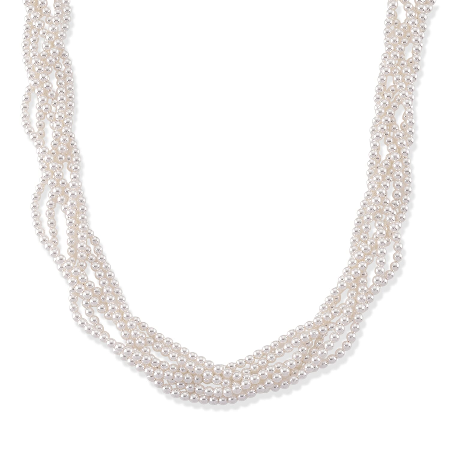 White Shell Pearl Beads Necklace (Size - 18.5-2 Ext) in Silver Tone
