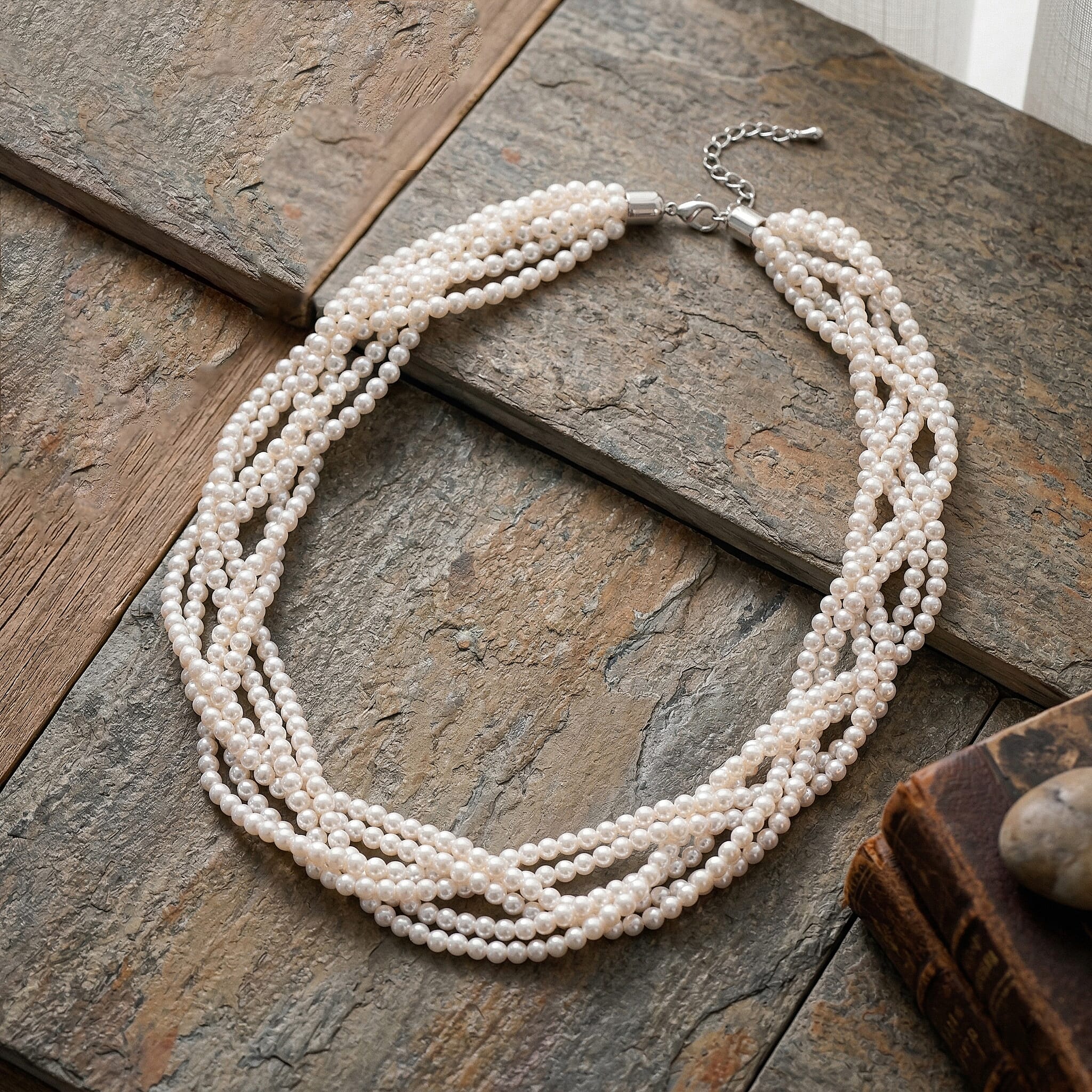 White Shell Pearl Beads Necklace (Size - 18.5-2 Ext) in Silver Tone