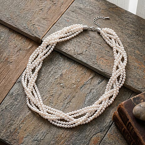 White Shell Pearl Beads Necklace (Size - 18.5-2 Ext) in Silver Tone