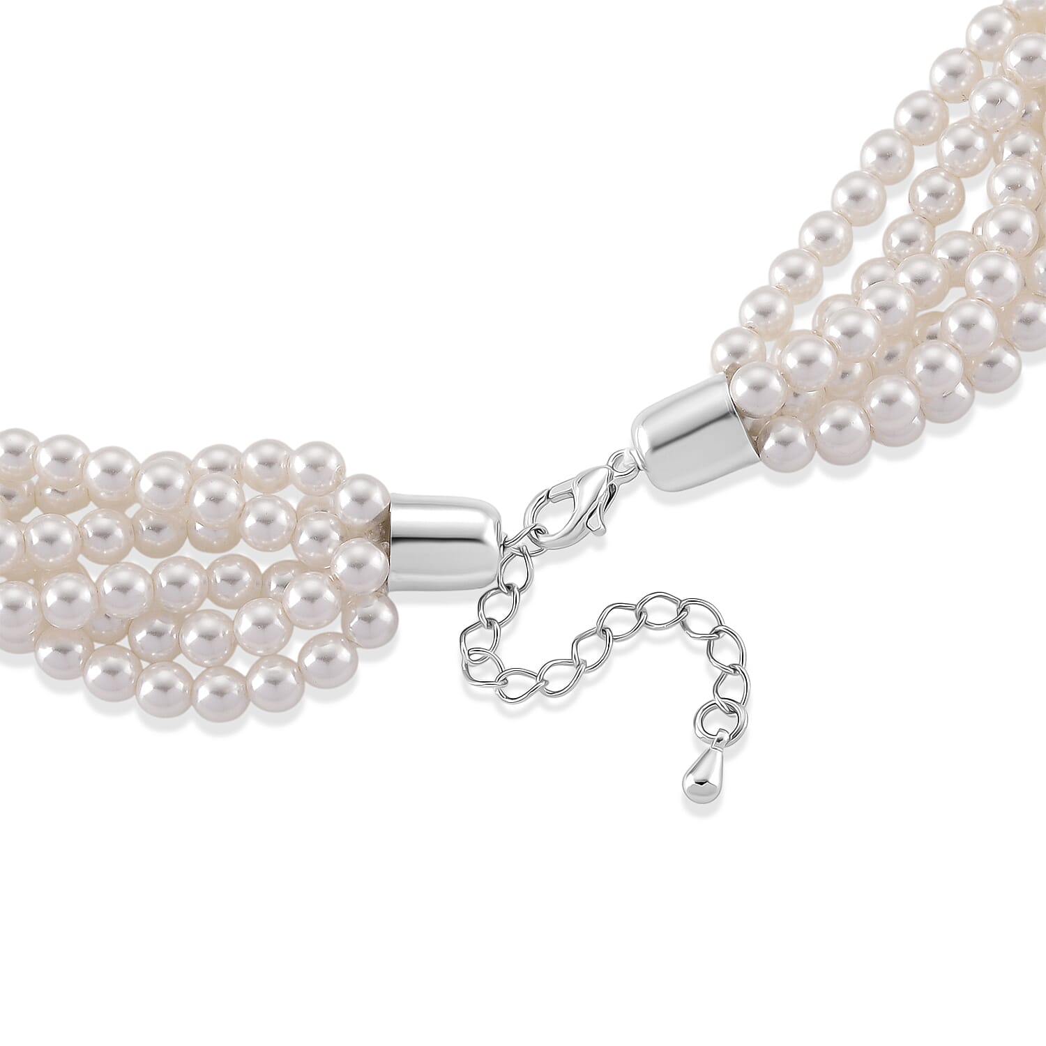 White Shell Pearl Beads Necklace (Size - 18.5-2 Ext) in Silver Tone