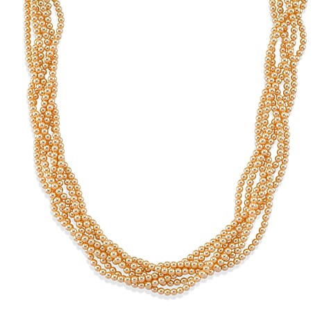 Golden Shell Pearl Beads Necklace (Size - 18.5-2 Ext) in Silver Tone