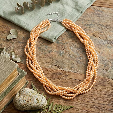 Golden Shell Pearl Beads Necklace (Size - 18.5-2 Ext) in Silver Tone