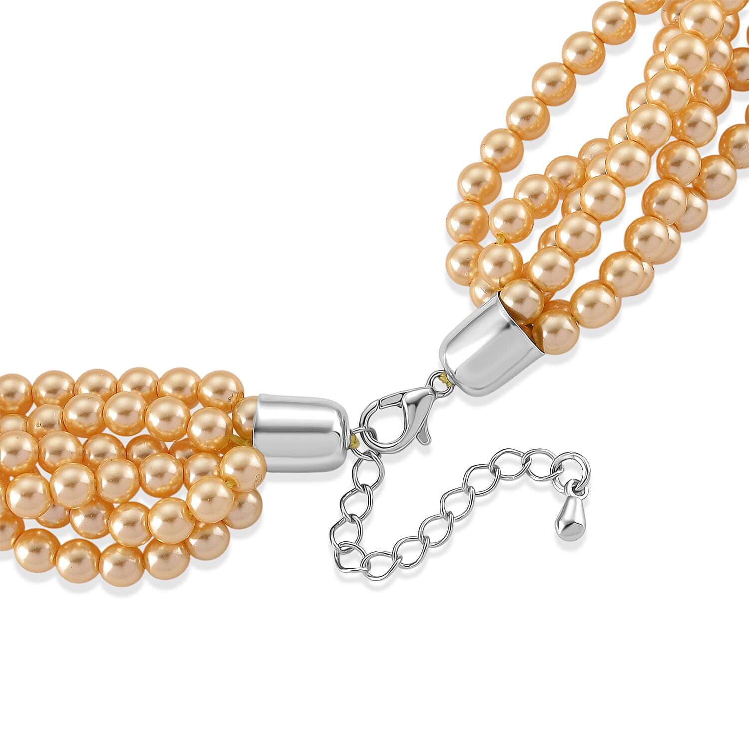 Golden Shell Pearl Beads Necklace (Size - 18.5-2 Ext) in Silver Tone