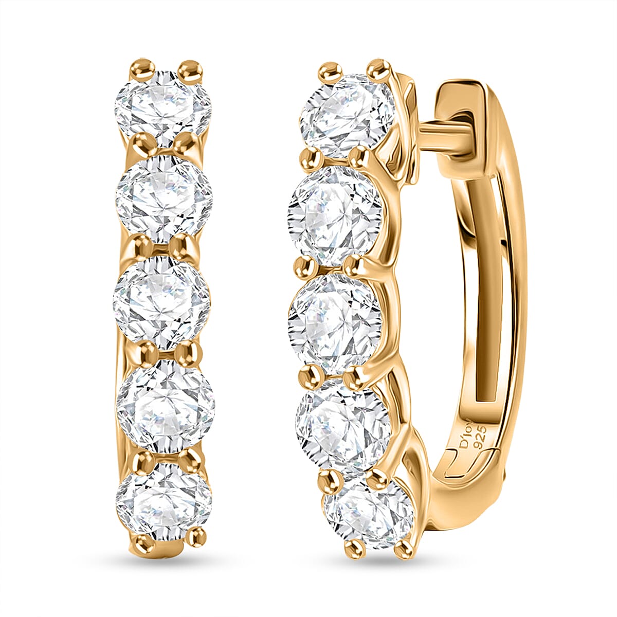 Royal Bali Collection - D'Joy Moissanite Full Hoop Earring in Yellow Gold Plated Sterling Silver 1.03 Ct.