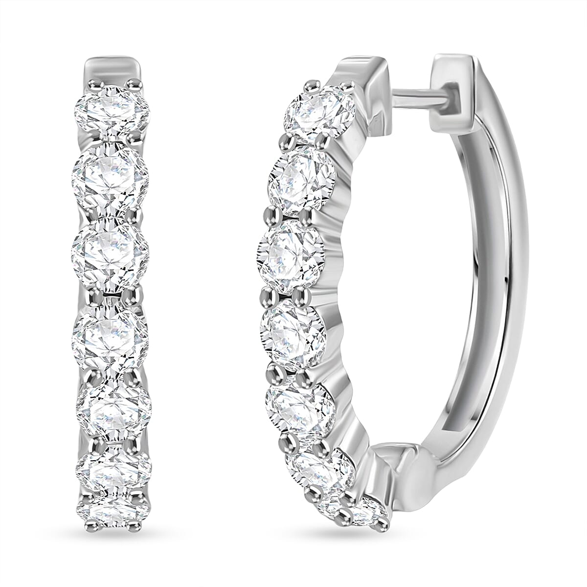 Royal Bali Collection - D'Joy Moissanite Hoop Earring in Platinum Overlay Sterling Silver 1.85 Ct.