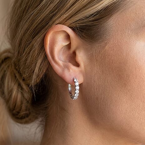 Royal Bali Collection - D'Joy Moissanite Hoop Earring in Platinum Overlay Sterling Silver 1.85 Ct.