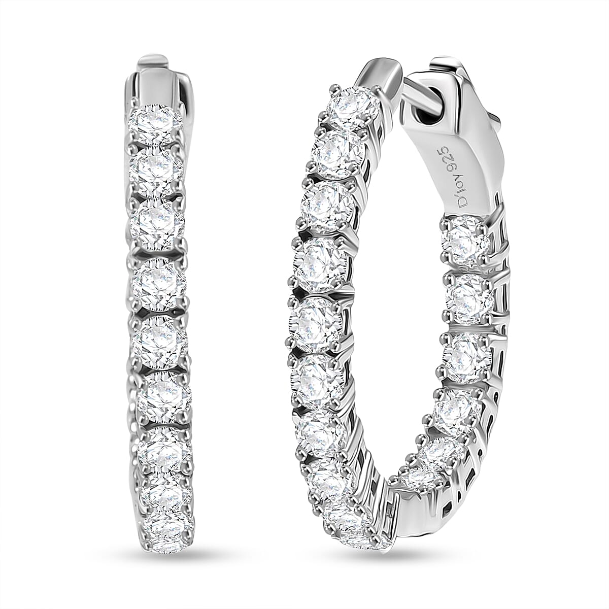 Royal Bali Collection - D'Joy Moissanite Half Hoop Earring in Platinum Overlay Sterling Silver 1.92 Ct.