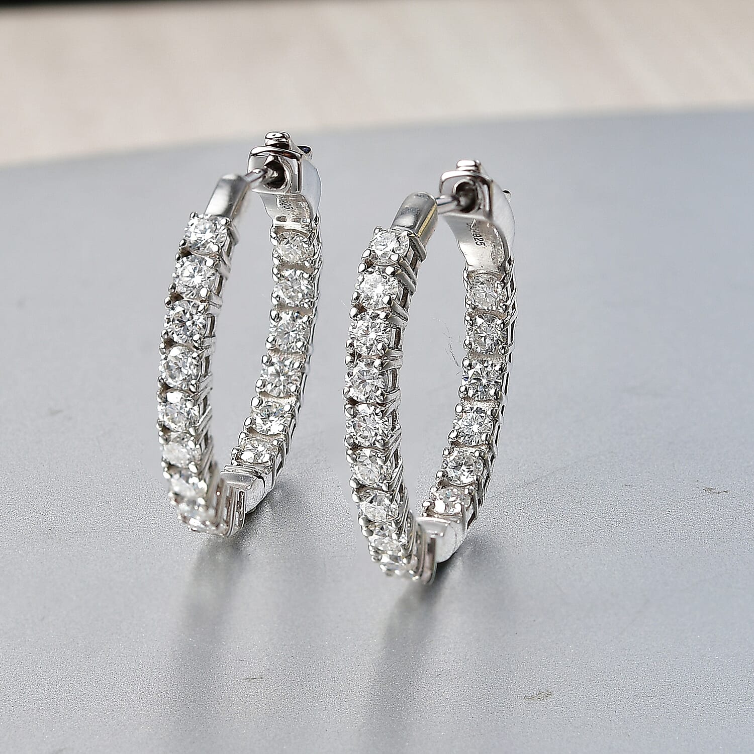 Royal Bali Collection - D'Joy Moissanite Half Hoop Earring in Platinum Overlay Sterling Silver 1.92 Ct.