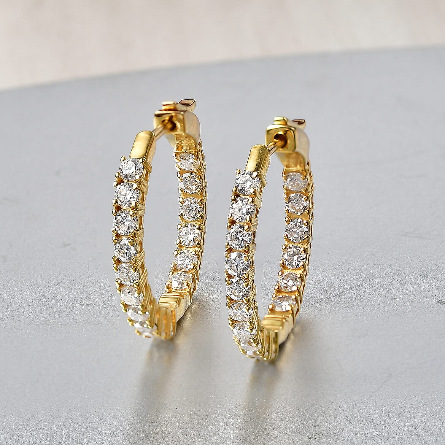 Royal Bali Collection - D'Joy Moissanite Half Hoop Earring in Yellow Gold Plated Sterling Silver 1.92 Ct.