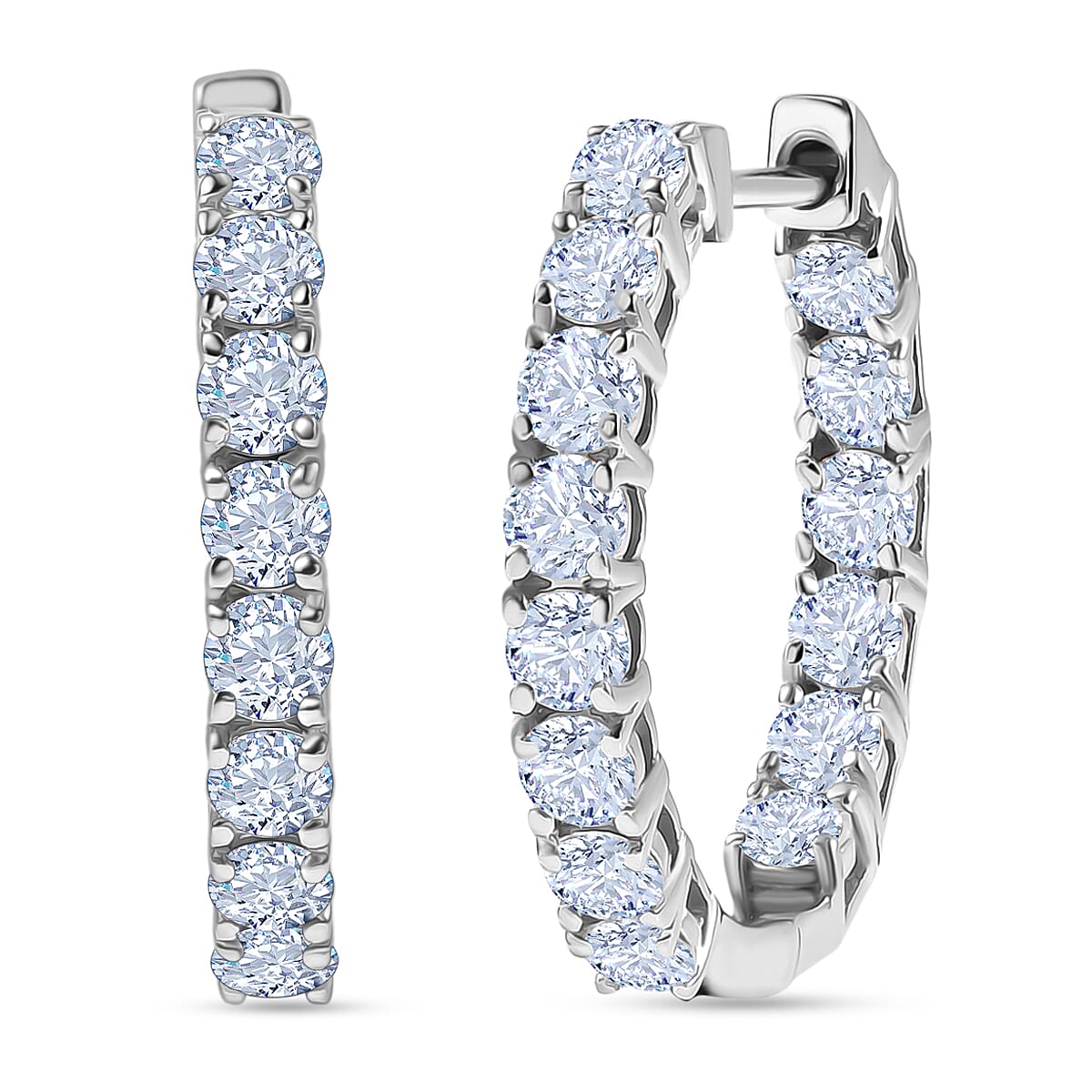 Royal Bali Collection - D'Joy Moissanite Full Hoop Earring in Platinum Overlay Sterling Silver 2.80 Ct.
