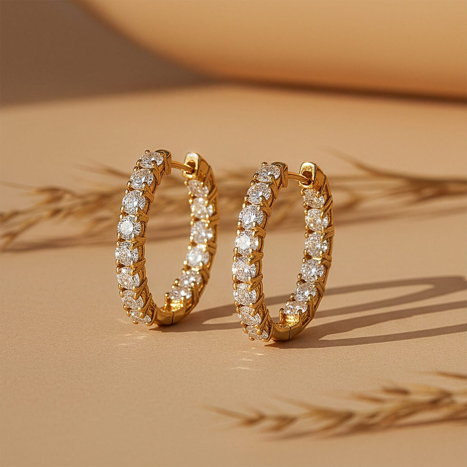 Royal Bali Collection - D'Joy Moissanite Full Hoop Earring in 18K Vermeil Yellow Gold Plated Sterling Silver 2.80 Ct.