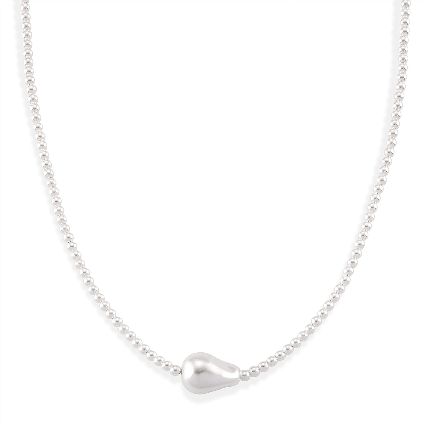 White Shell Pearl Beads Necklace (Size - 18-2 Ext) in Silver Tone