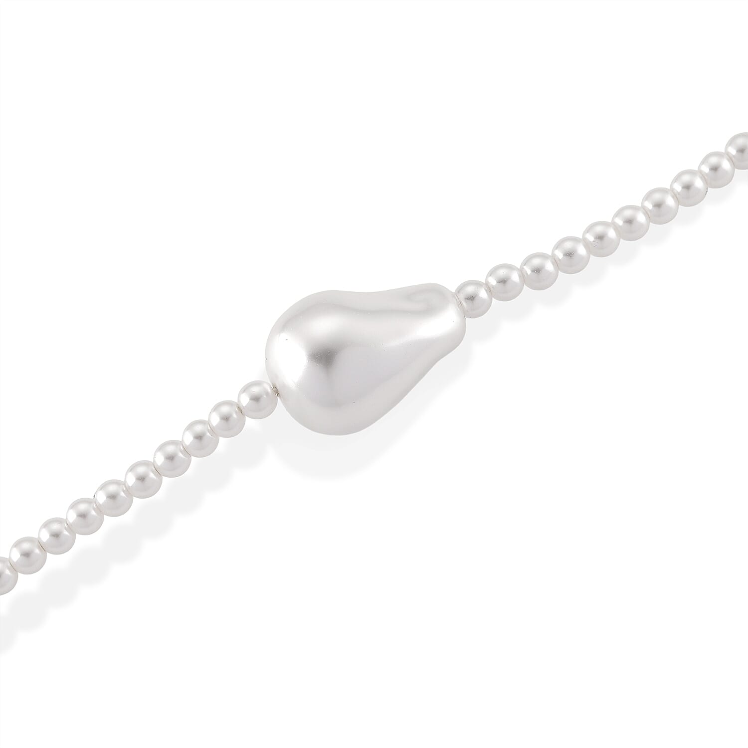 White Shell Pearl Beads Necklace (Size - 18-2 Ext) in Silver Tone