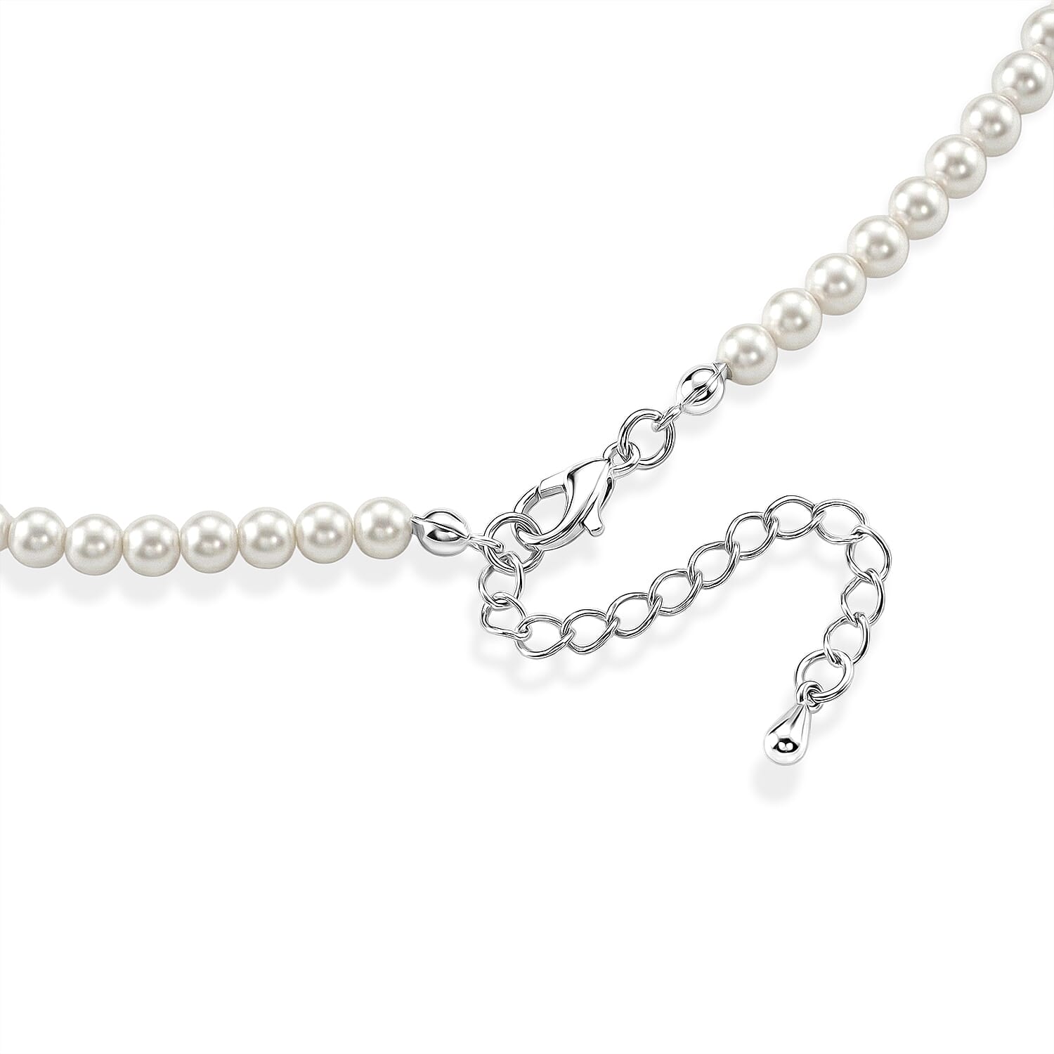 White Shell Pearl Beads Necklace (Size - 18-2 Ext) in Silver Tone