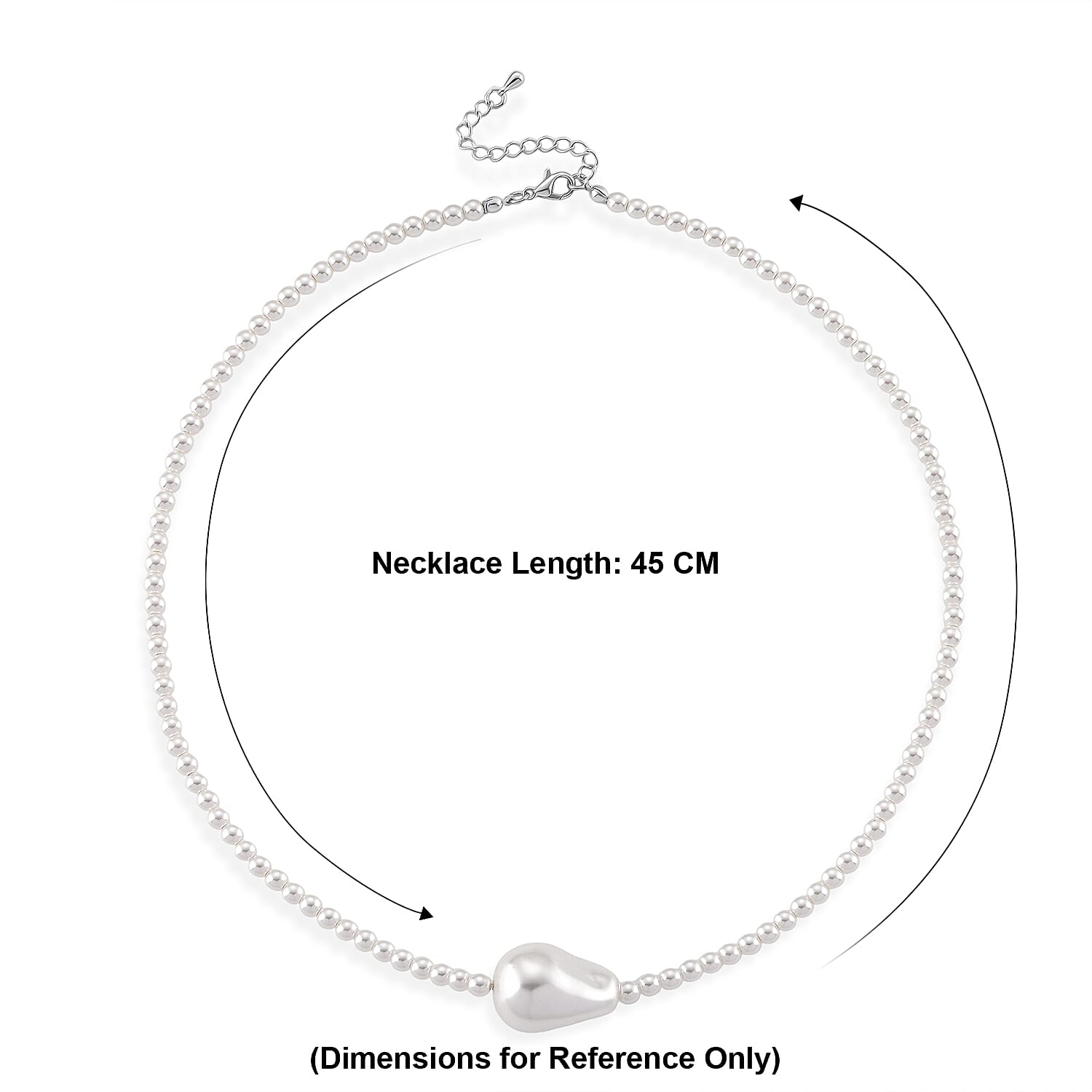 White Shell Pearl Beads Necklace (Size - 18-2 Ext) in Silver Tone