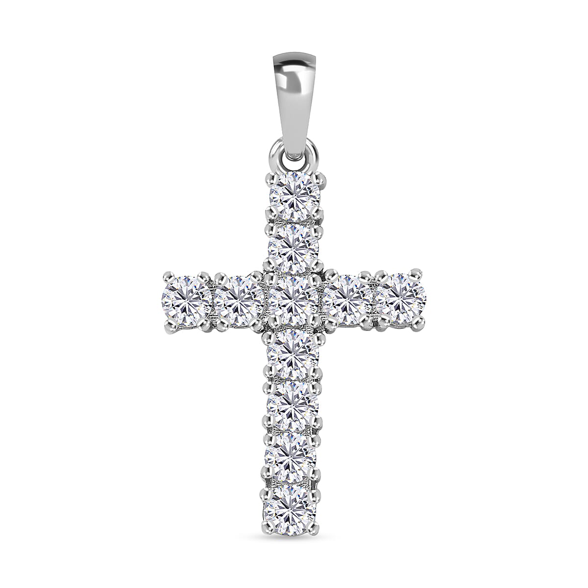 D'Joy Moissanite Cross Pendant in Platinum Overlay Sterling Silver 1.38 Ct.