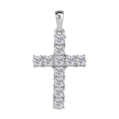D'Joy Moissanite Cross Pendant in Platinum Overlay Sterling Silver 1.38 Ct.