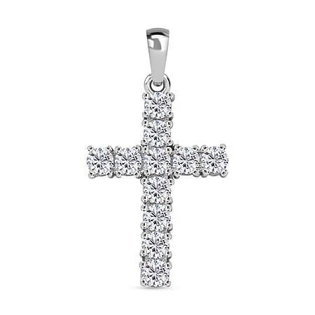 D'Joy Moissanite Cross Pendant in Platinum Overlay Sterling Silver 1.38 Ct. D'Joy Moissanite Cross Pendant in Platinum Overlay Sterling Silver 1.38 Ct.