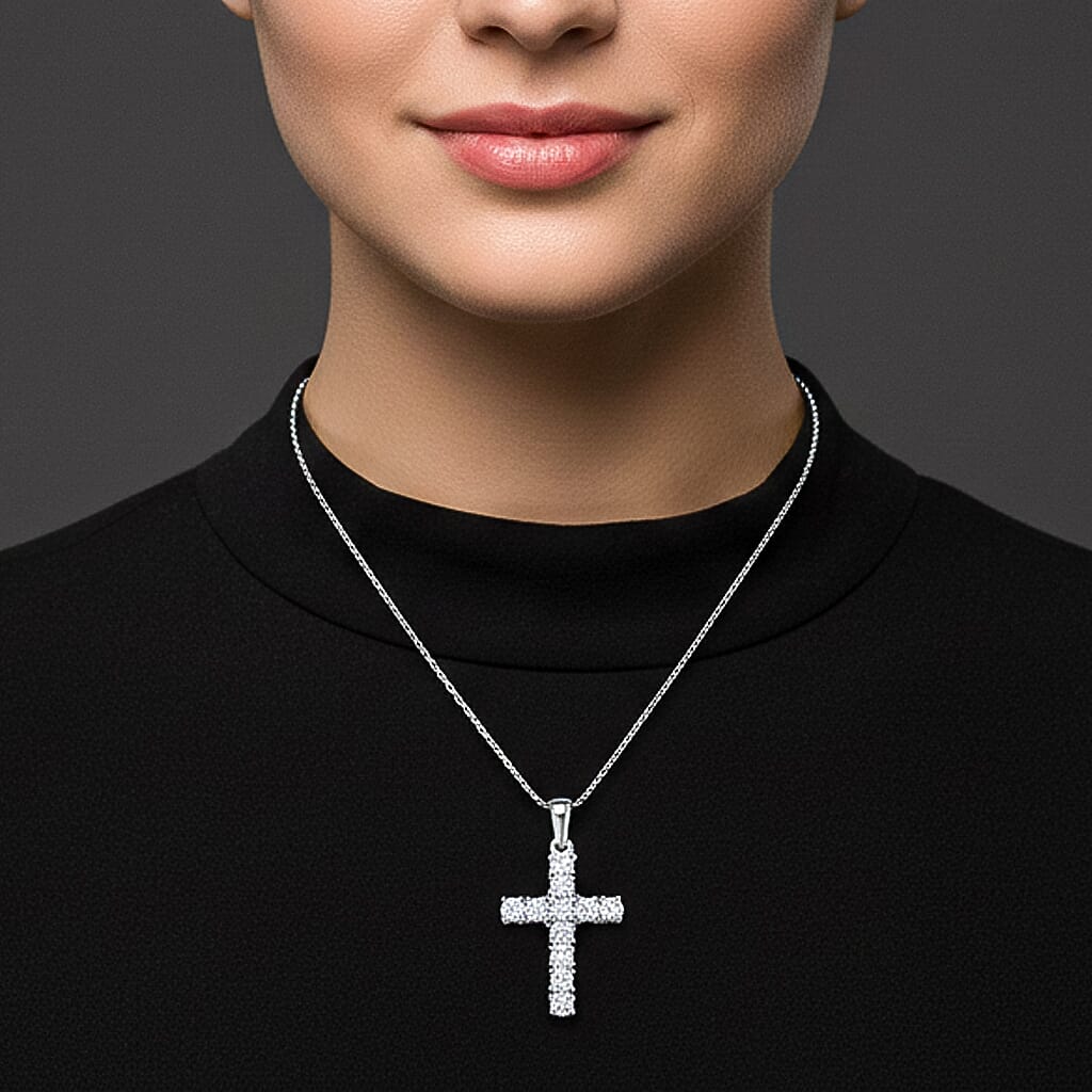 D'Joy Moissanite Cross Pendant in Platinum Overlay Sterling Silver 1.38 Ct.